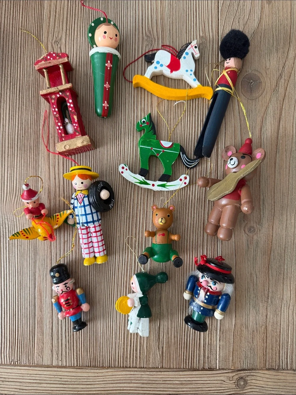 Vintage Wood Christmas Ornament Bundle Lot of 12